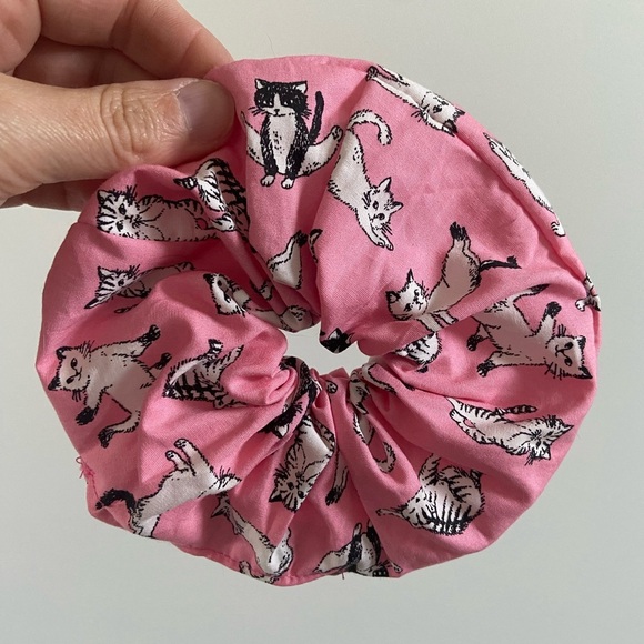 Handmade Pink Cat Yoga Scrunchie - Picture 1 of 4